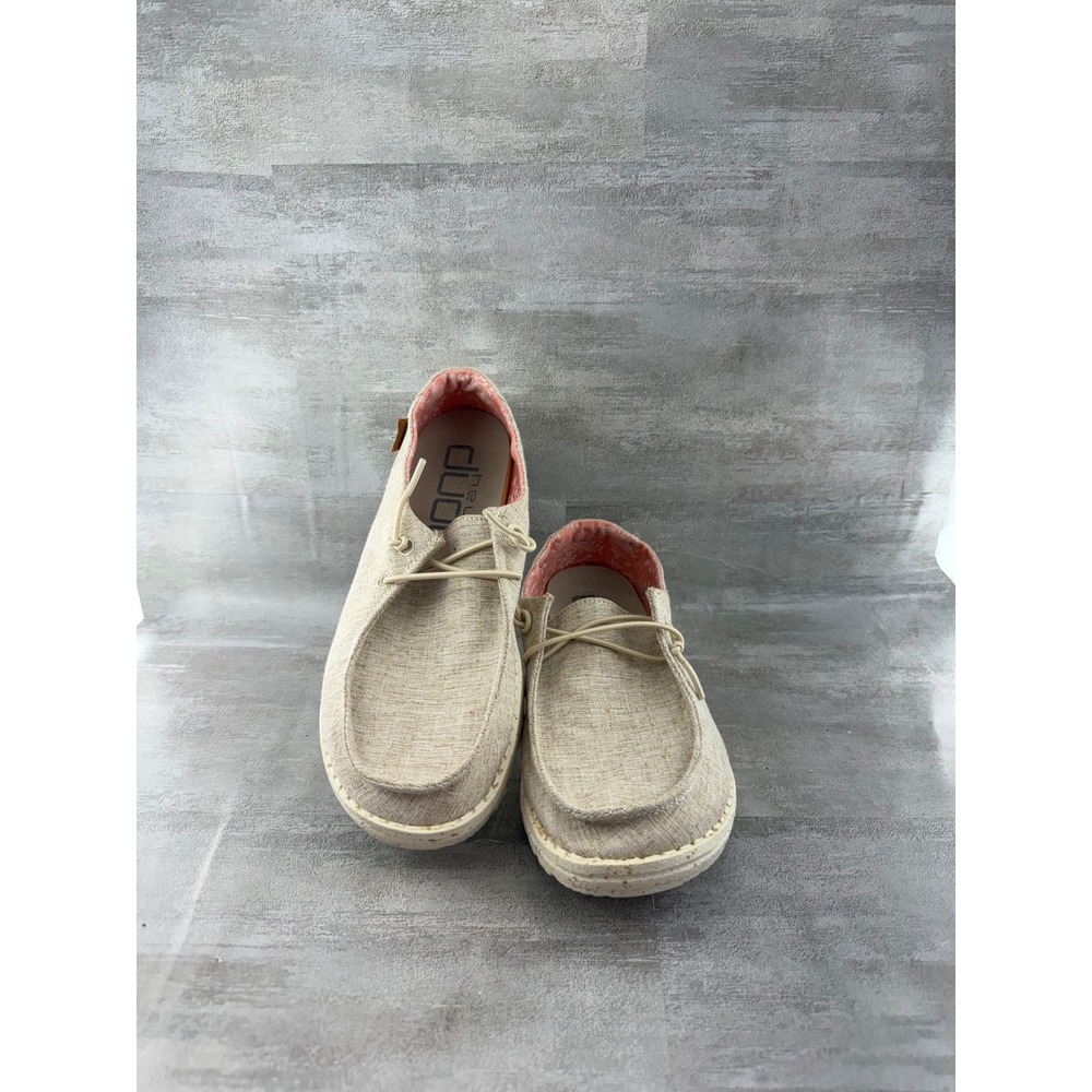 Hey Dude Wendy Chambray White Nut Beige Floral Slip On Loafers Shoes Womens 5